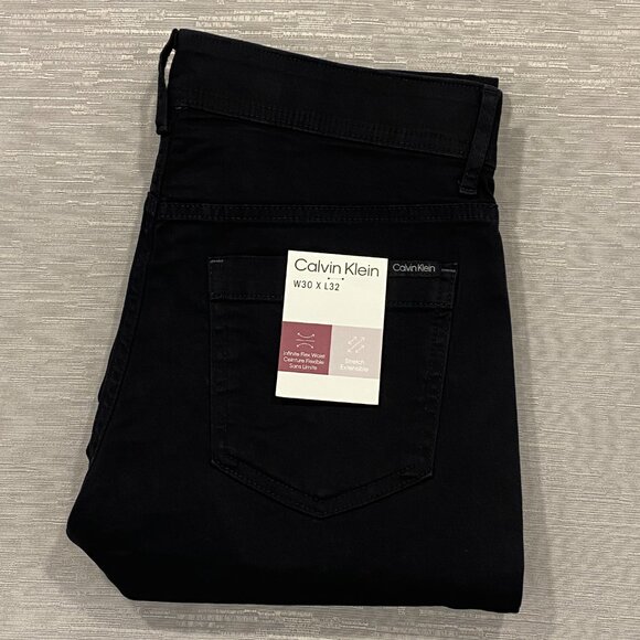 Calvin Klein Chino Pants Mens 30 x 32 Black Slim Fit Straight Flex Waist Cotton - Picture 5 of 13